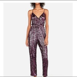 Sequin surplice jumpsuit